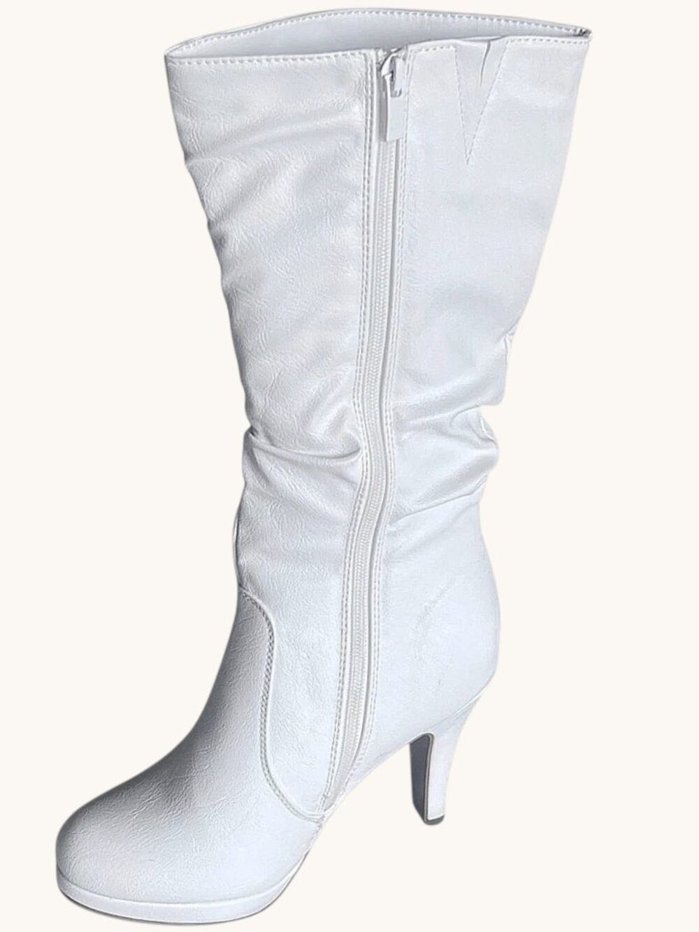 Top Moda White Slouch Mid-Calf Faux Leather Boots - Picture 4 of 7